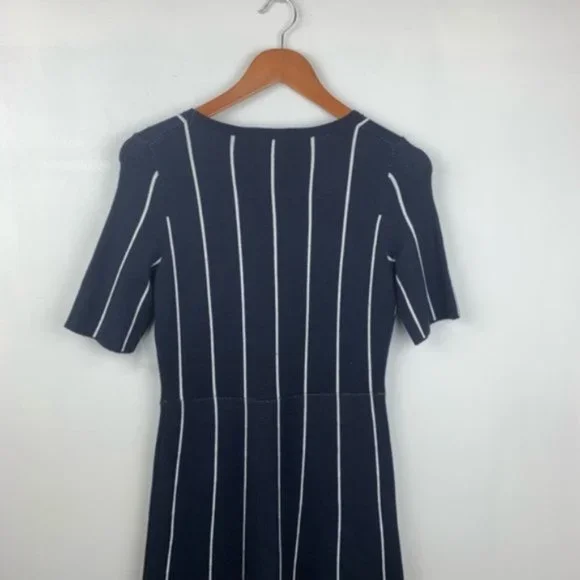 Ann Taylor Blue Pinstripe Flare Sweater Dress - Picture 6 of 7